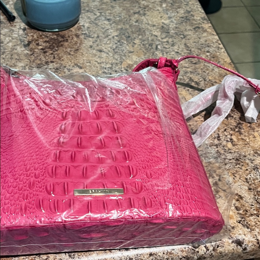 Brahmin Fuchsia Embossed Shoulder Bag